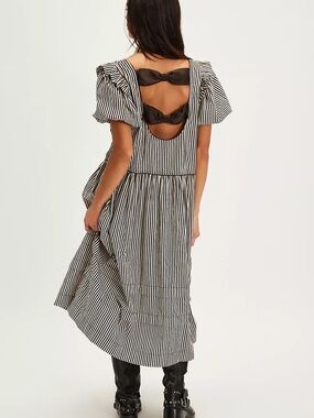 263. Free People Courdory Stripes Bow MIDI Dress